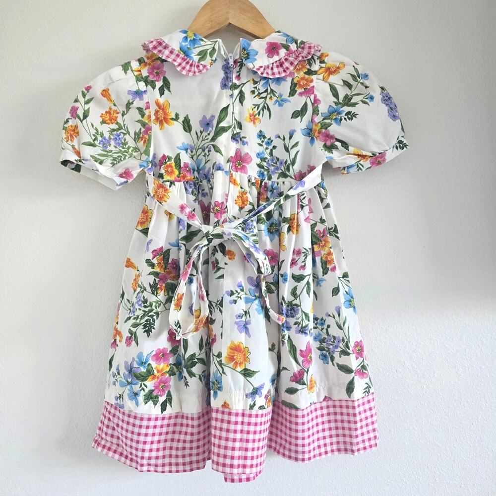 Vintage Rachel's Kids Girls Dress Size 8 Floral Gingham Pink Cottage Romantic - Picture 4 of 9